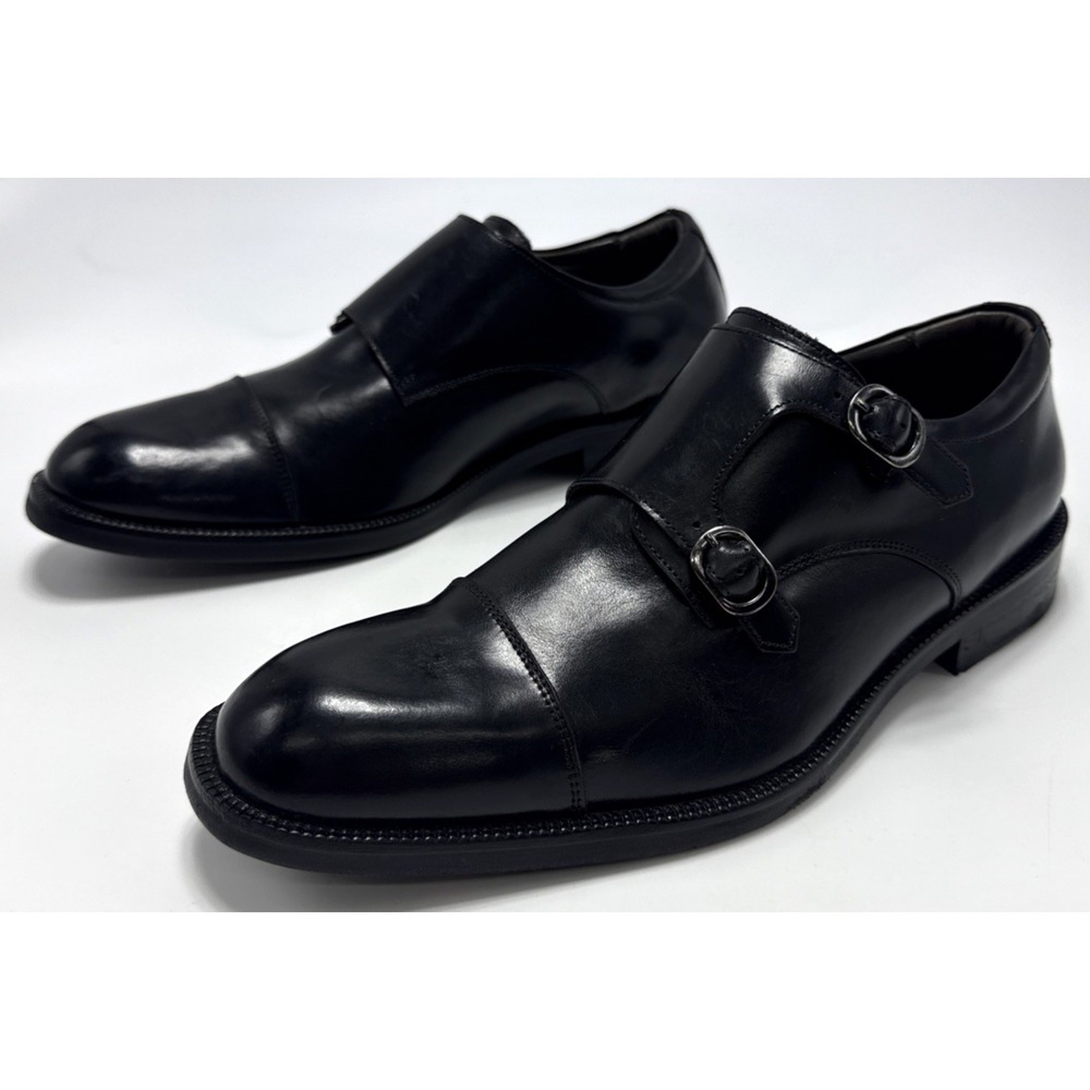 Studio Belvedere Frost Men's Size 9 D Monk Straps Black Leather Dress Shoes